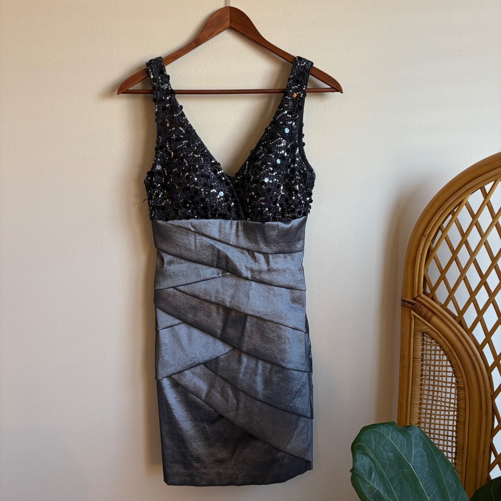 Vtg 90's Betsey & Adam USA Made Whimsygoth Glam Baby Doll Sequin Cocktail Dress